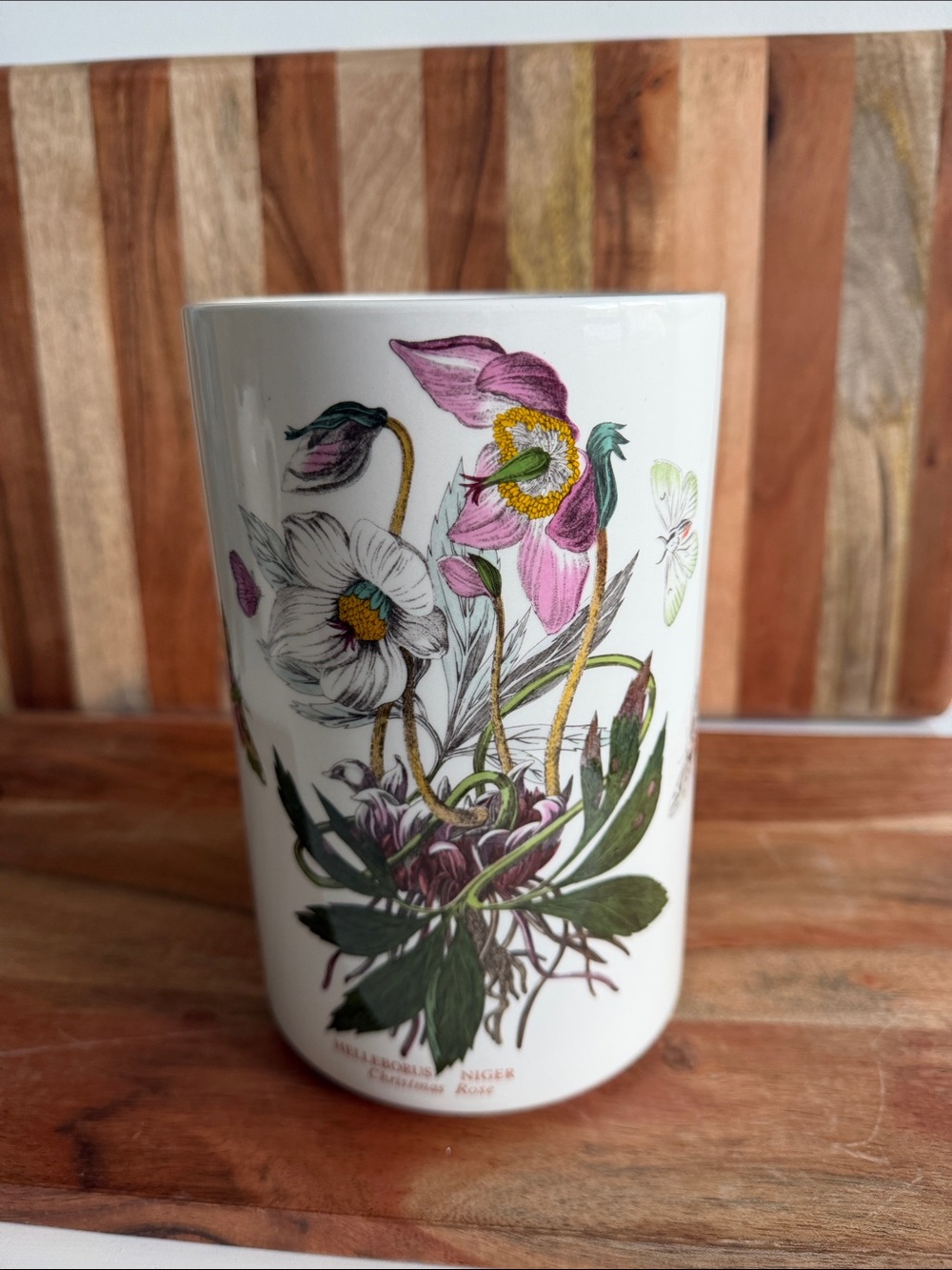 Portmeirion Large Botanical Garden Ceramic Canister with Pink and Green Flowers